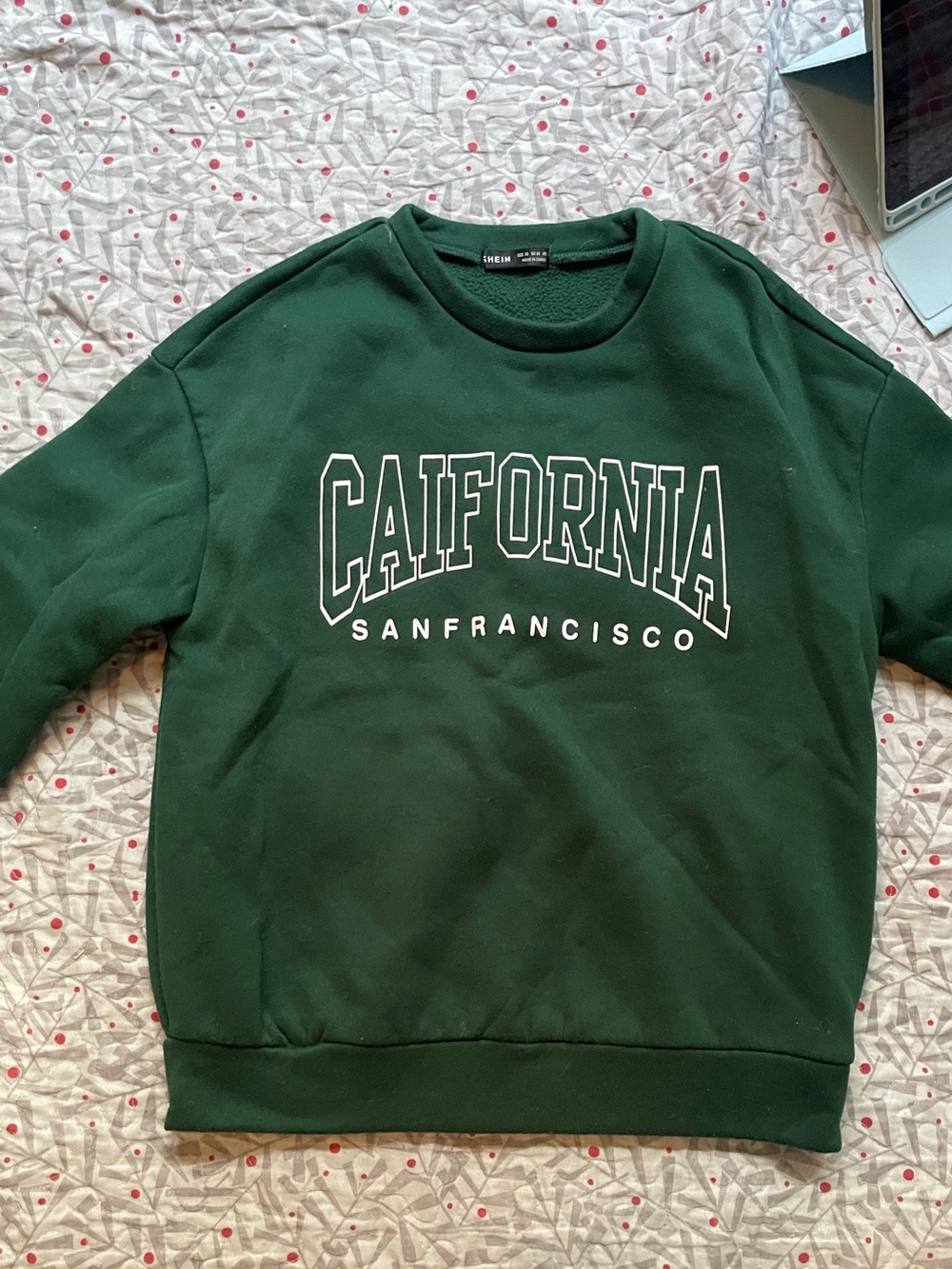 Dark Green Crewneck Sweater with California San Francisco Lettering